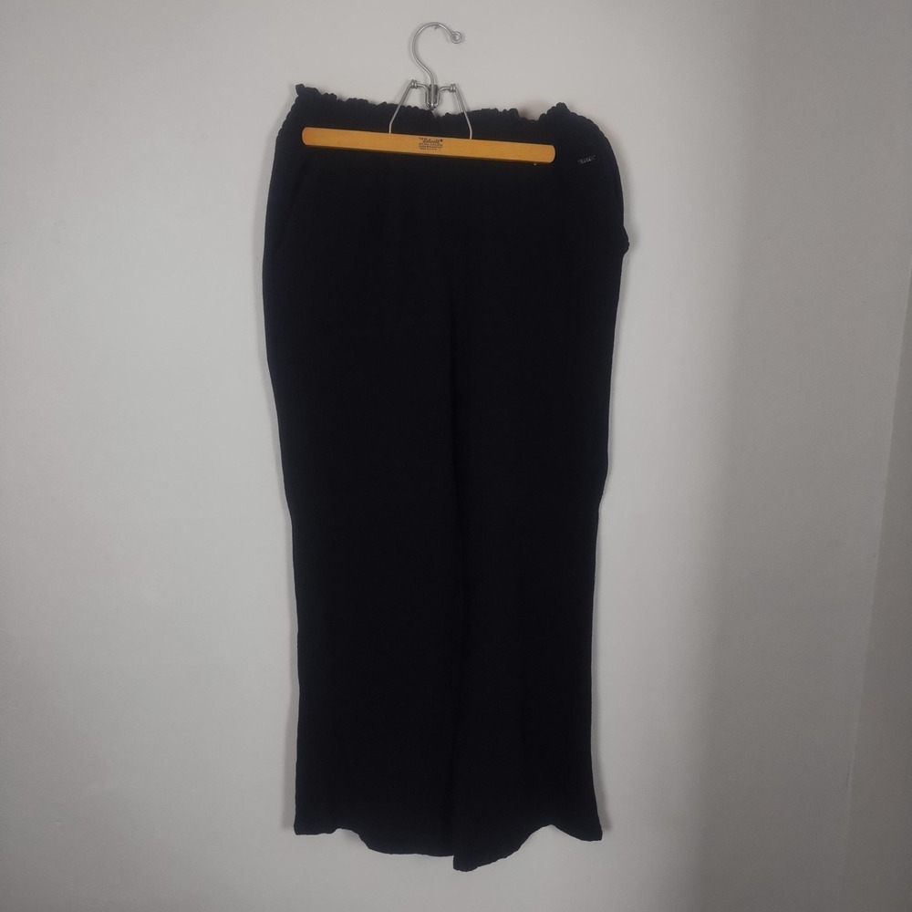 Nicole Miller New York 100% Cotton Black Gauze Wide Leg Pants Size L Athleisure